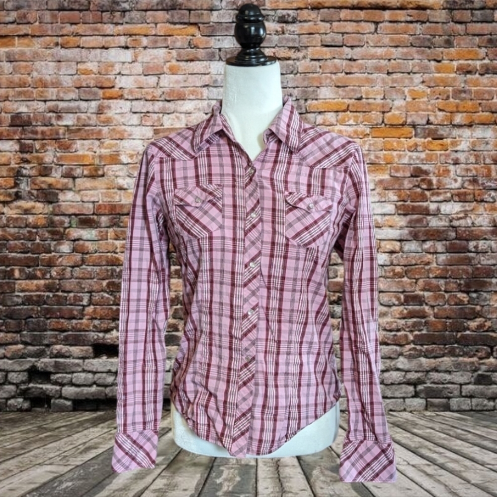 Bluenotes Pink Plaid Button Down Shirt